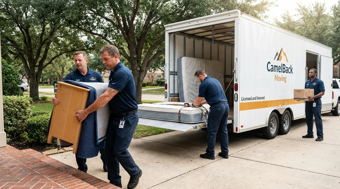 Crew loading residential truck for cross-state move from Aromas, CA